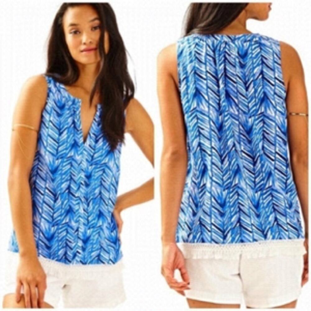 Lilly Pulitzer Kipper Lapis Blue Costa Verde Preppy Coastal Cute Tank Tunic Top